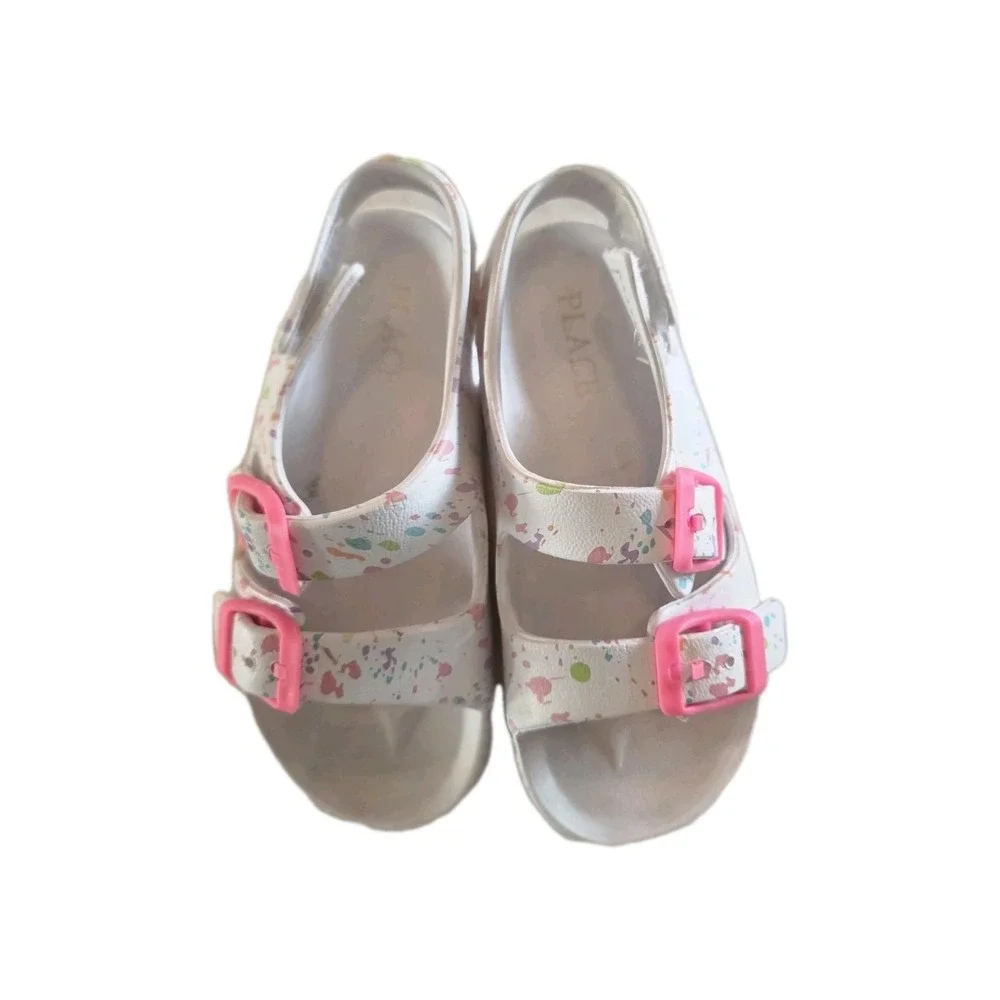 The Children's Place Paint Splatter Slides Girls Sandals Colorful Casual Size 8